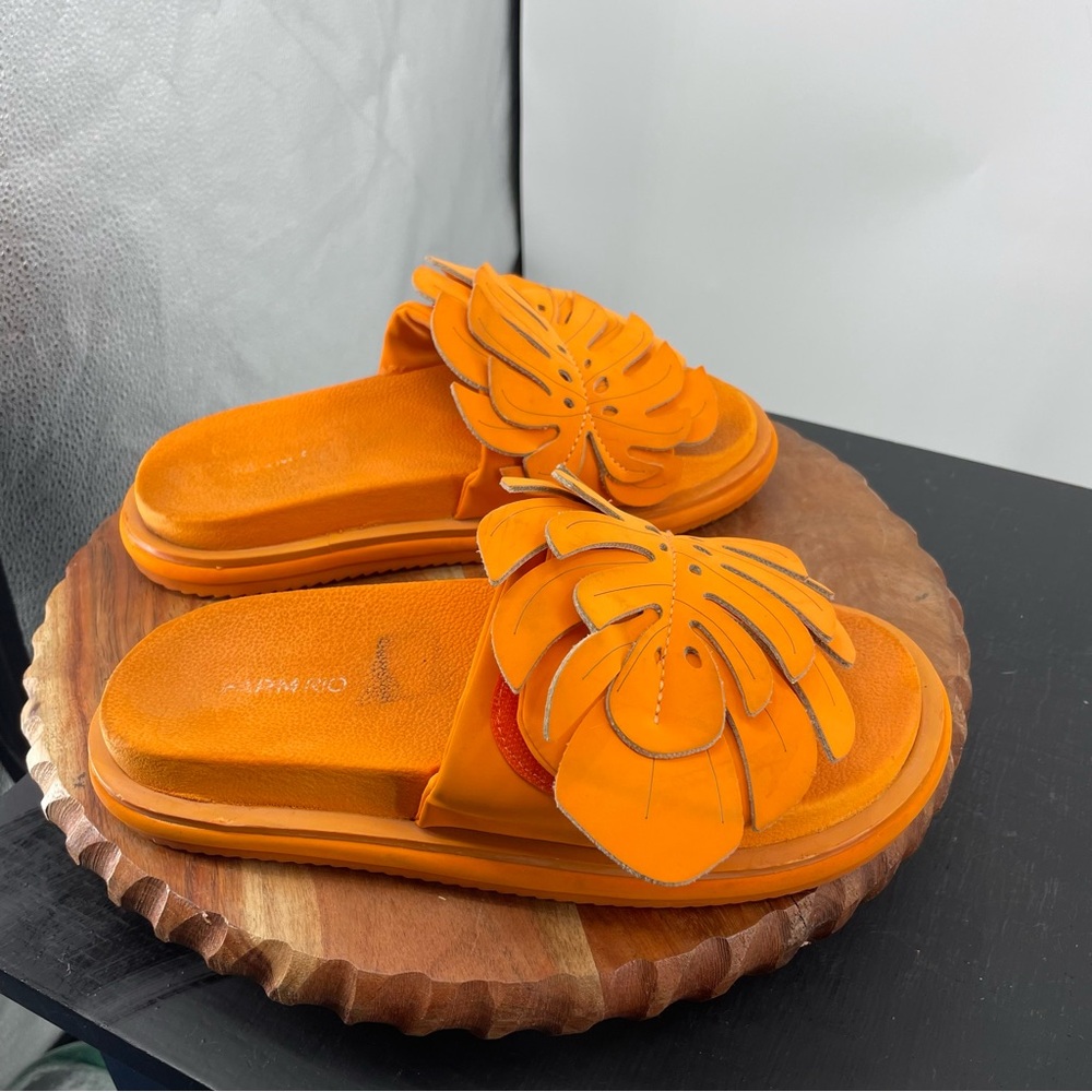 FARM Rio Orange Layered Leaf Slide Sandals